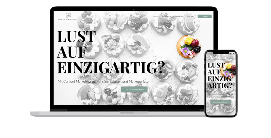 Laptop und Smartphone mit Content for breakfast Homepage